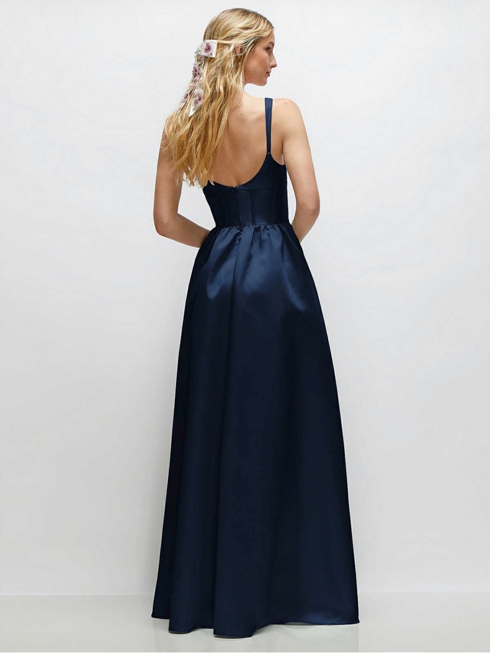 Dessy Collection by Vivian Diamond Midnight Navy Satin Corset Gown NWT - Picture 2 of 5